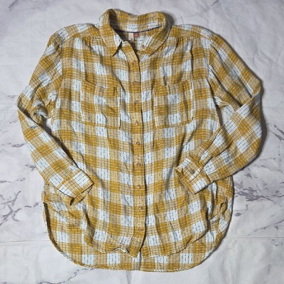 Pilcro Tops - Pilcro Mustard & White Plaid Buttondown Shirt with Blue Accents